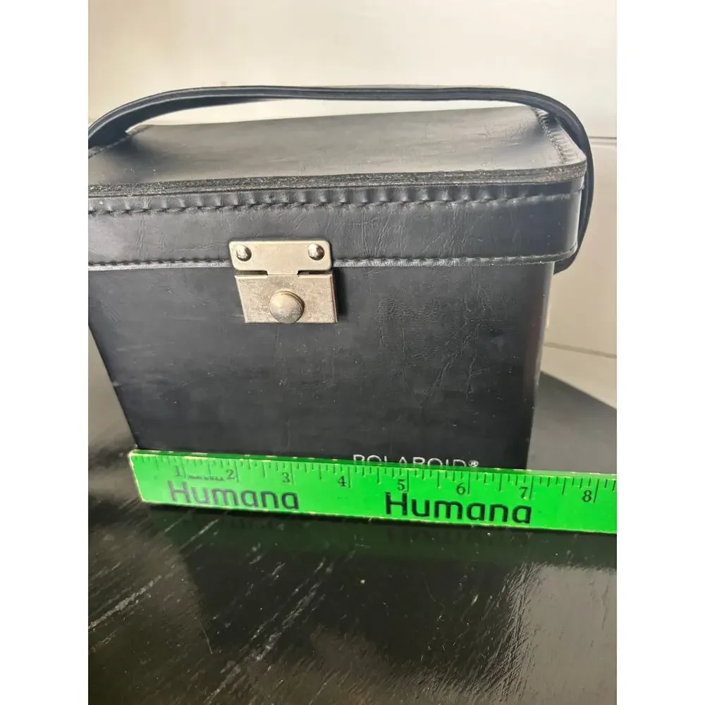 VTG Polaroid‎ Camera Black Leather Hard Case Flip Top Adjustable Shoulder Strap